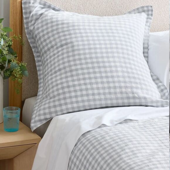 Quince European Linen Gingham Euro Sham NWT Blue - Picture 2 of 5